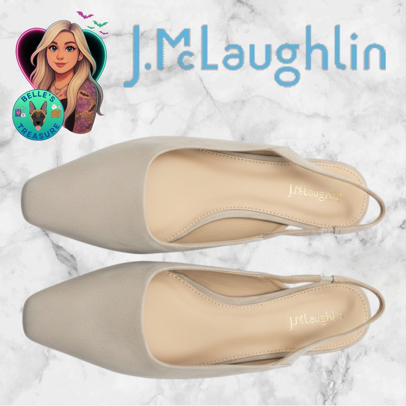 J Mclaughlin Cecelia Slingback Square Toe Flats Women 8.5 Sand Suede Dress Shoes